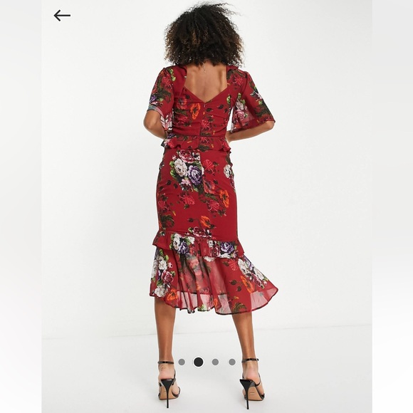 Hope & Ivy Flutter Sleeve Midi Tea Dress in Mixed Floral - Picture 2 of 9